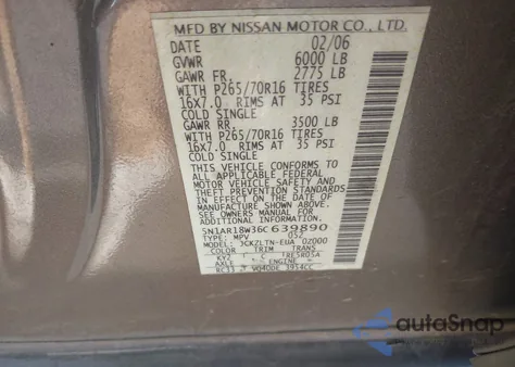 2006 Nissan Pathfinder Se z USA, uszkodzony, nr VIN 5N1AR18W36C639890